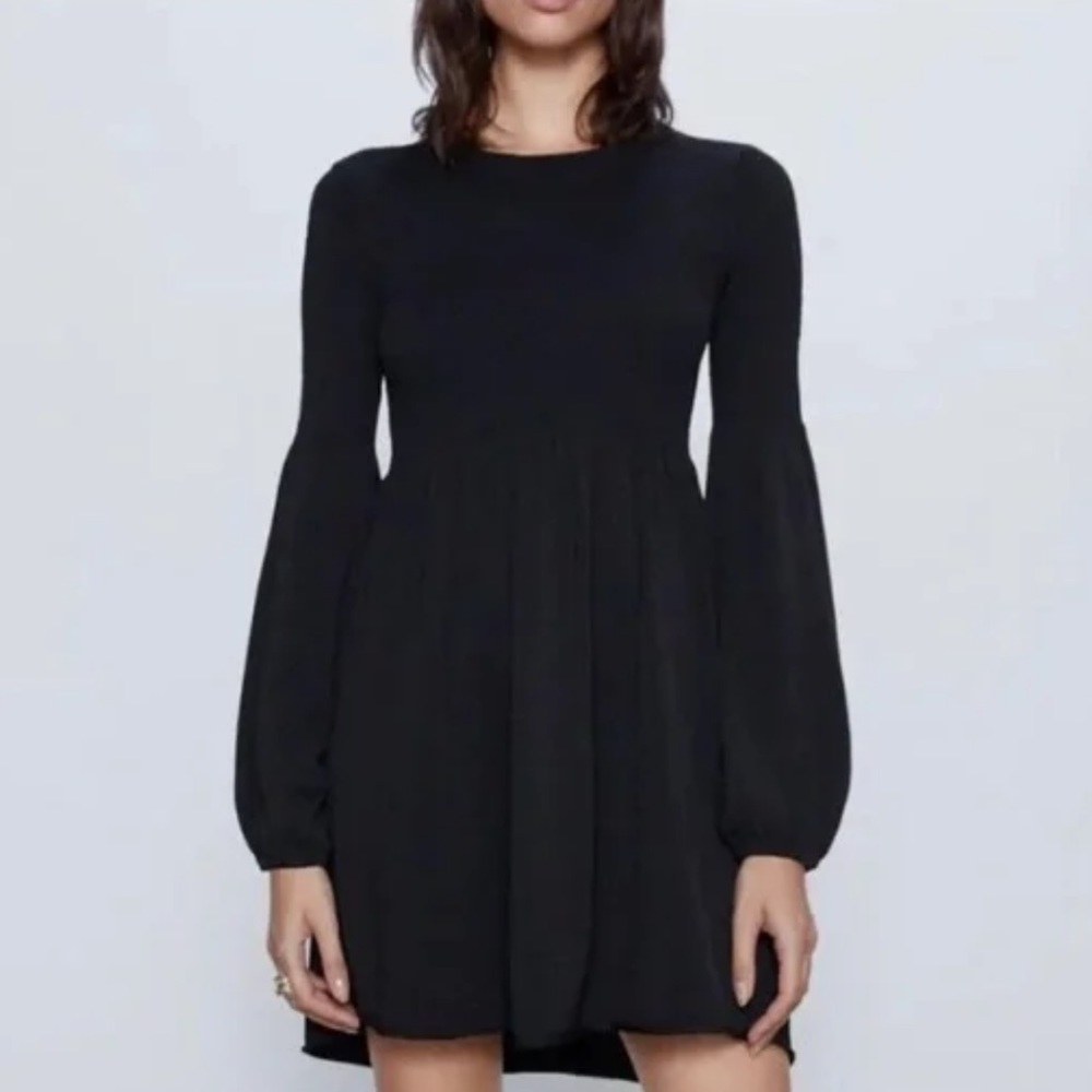 Zara Black Skater Dress Long Belle Sleeve Dress Gem